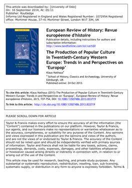 The Production of Popular Culture in Twentieth-Century Western Europe