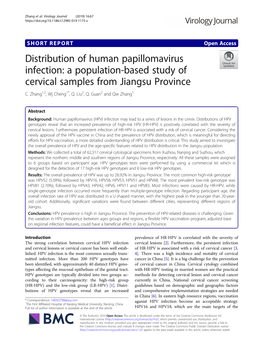 Distribution of Human Papillomavirus Infection: a Population-Based Study of Cervical Samples from Jiangsu Province C