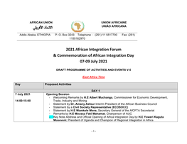 2021 African Integration Forum & Commemoration of African