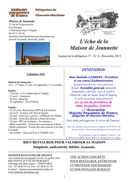 Echo Maison De Jeannette N° 4-Décembre 2015