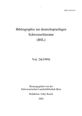 Bibliographie Zur Deutschsprachigen Schweizerliteratur (BSL)