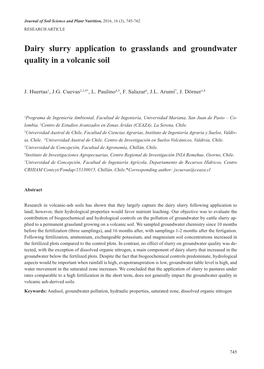 Dairy Slurry Application to Grasslands and Groundwater Quality in a Volcanic Soil