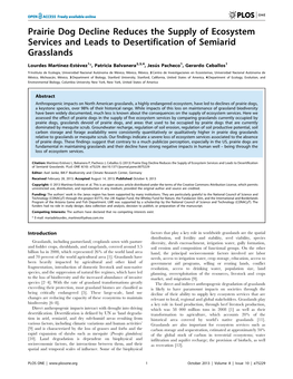 Prairie Dog Decline Reduces the Supply of Ecosystem Services and Leads to Desertification of Semiarid Grasslands