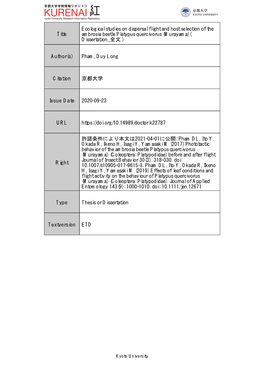 Title Ecological Studies on Dispersal Flight and Host Selection of The