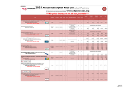 EDP Sciences 2021 Annual Subscription Price List