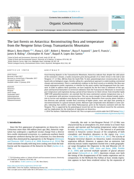 The Last Forests on Antarctica: Reconstructing ﬂora and Temperature from the Neogene Sirius Group, Transantarctic Mountains ⇑ Rhian L