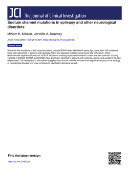 Sodium Channel Mutations in Epilepsy and Other Neurological Disorders