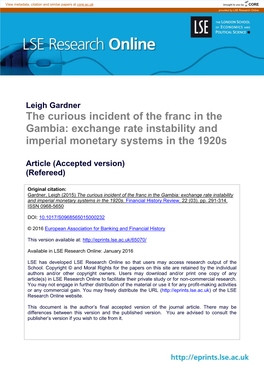 The Curious Incident of the Franc in the Gambia: Exchange Rate Instability and Imperial Monetary Systems in the 1920S