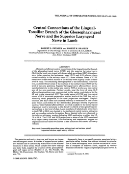 Tonsillar Branch of the Glossopharyngeal Nerve and the Superior Laryngeal Nerve in Lamb