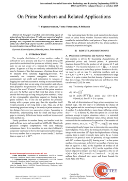 On Prime Numbers and Related Applications