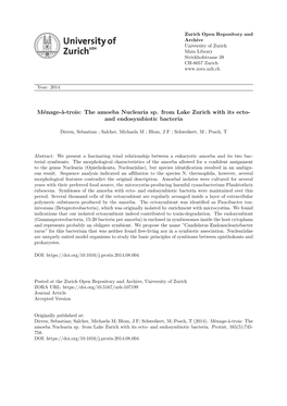 Ménage-À-Trois: the Amoeba Nuclearia Sp. from Lake Zurich with Its Ecto- and Endosymbiotic Bacteria