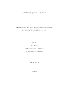 Les Centres De Recherche Universitaires Canadiens, 1914-2003