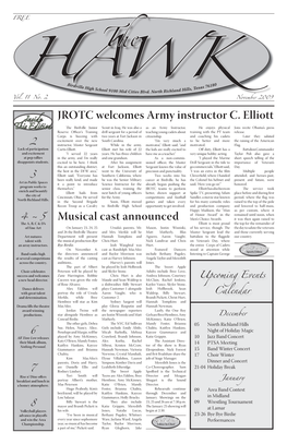 JROTC Welcomes Army Instructor C. Elliott Musical Cast Announced