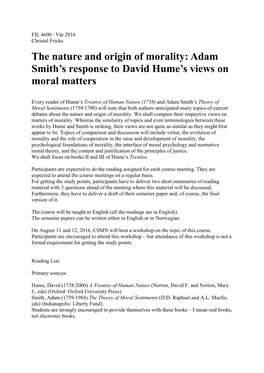 Adam Smith's Response to David Hume's Views on Moral Matters