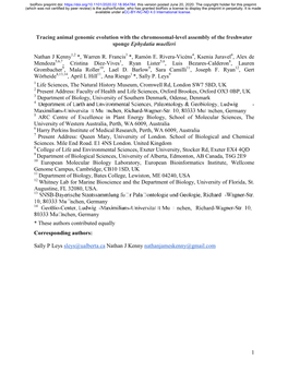 Tracing Animal Genomic Evolution with the Chromosomal-Level Assembly of the Freshwater Sponge Ephydatia Muelleri