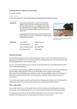 Bathing Water Profile for Rosemarkie