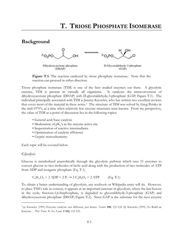 T. TRIOSE PHOSPHATE ISOMERASE Background