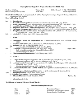 Psychopharmacology: How Drugs Affect Behavior (PSYC 362) Mr