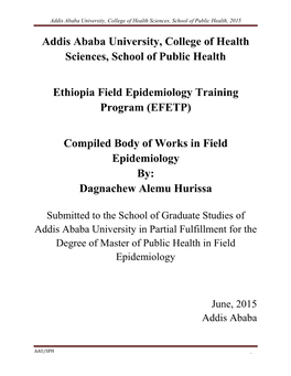 Addis Ababa University, College of Health Sciences, School of Public Health, 2015