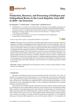 Production, Reserves, and Processing of Feldspar and Feldspathoid Rocks in the Czech Republic from 2005 to 2019—An Overview