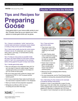 Pinchin' Pennies in the Kitchen -- Tips and Recipes for Preparing Goose FN1734