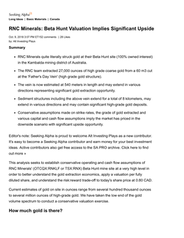 RNC Minerals: Beta Hunt Valuation Implies Significant Upside