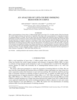 An Analysis of Life-Course Smoking Behavior in China