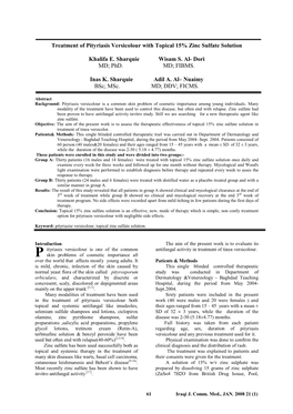 Treatment of Pityriasis Versicolour with Topical 15% Zinc Sulfate Solution