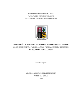 Disposición Al Uso De La Tecnología De Monitoreo Satelital, Como Herramienta Para El Manejo Predial, En Estancieros De La Región De Magallanes”