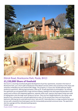 Ettrick Road, Branksome Park, Poole, BH13 £1,150,000 Share of Freehold