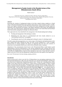 Management of Water Levels in the Flooded Mines of the Witwatersrand, South Africa