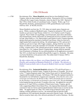 1780 Hendrick Chronology