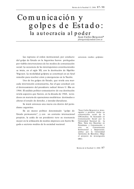 Comunicación Y Golpes De Estado: La Autocracia Al Poder Juan Carlos Bergonzi* Jcbergonzi@Ciudad.Com.Ar