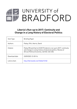 1 Liberia's Run-Up to 2017: Continuity and Change in a Long History Of