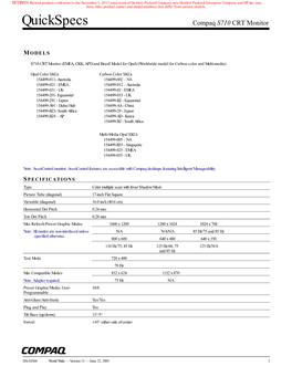 Quickspecs Compaq S710 CRT Monitor