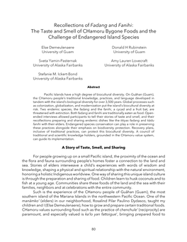 Recollections of Fadang and Fanihi: the Taste and Smell of Chamoru Bygone Foods and the Challenge of Endangered Island Species