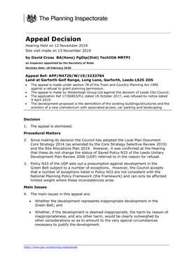 Appeal Decision Hearing Held on 12 November 2019 Site Visit Made on 13 November 2019