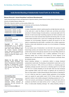 Inside-Outside Bleaching of Endodontically Treated Teeth: an in Vivo Study