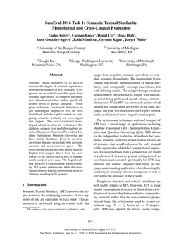 Semeval-2016 Task 1: Semantic Textual Similarity, Monolingual And