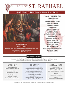 Contact Sacraments Pentecost Sunday