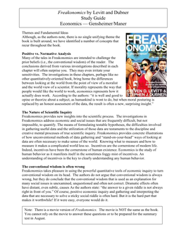 Freakonomics by Levitt and Dubner Study Guide Economics