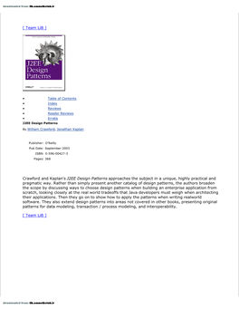 [ Team Lib ] Crawford and Kaplan's J2EE Design Patterns Approaches