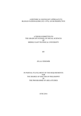 A Historical Sociology Approach to Iranian Nationalism (1921-1979): an Ir Perspective