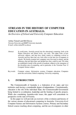 Education in Australia Streams in the History Of