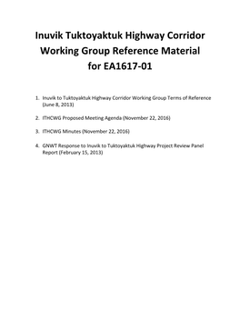 Inuvik Tuktoyaktuk Highway Corridor Working Group Reference Material for EA1617-01