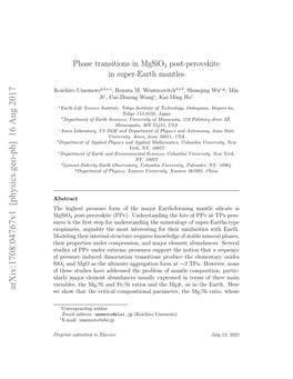 Arxiv:1708.04767V1 [Physics.Geo-Ph] 16 Aug 2017 We Show That the Critical Compositional Parameter, the Mg/Si Ratio, Whose