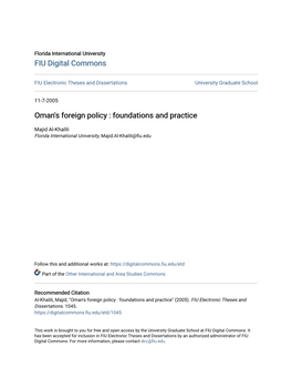 Oman's Foreign Policy : Foundations and Practice