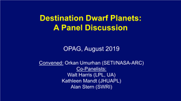 Destination Dwarf Planets: a Panel Discussion