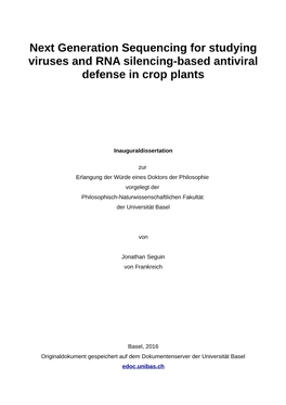 Next Generation Sequencing for Studying Viruses and RNA Silencing-Based Antiviral Defense in Crop Plants