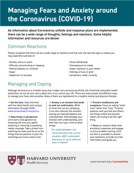 Managing Fears and Anxiety Around the Coronavirus (COVID-19)